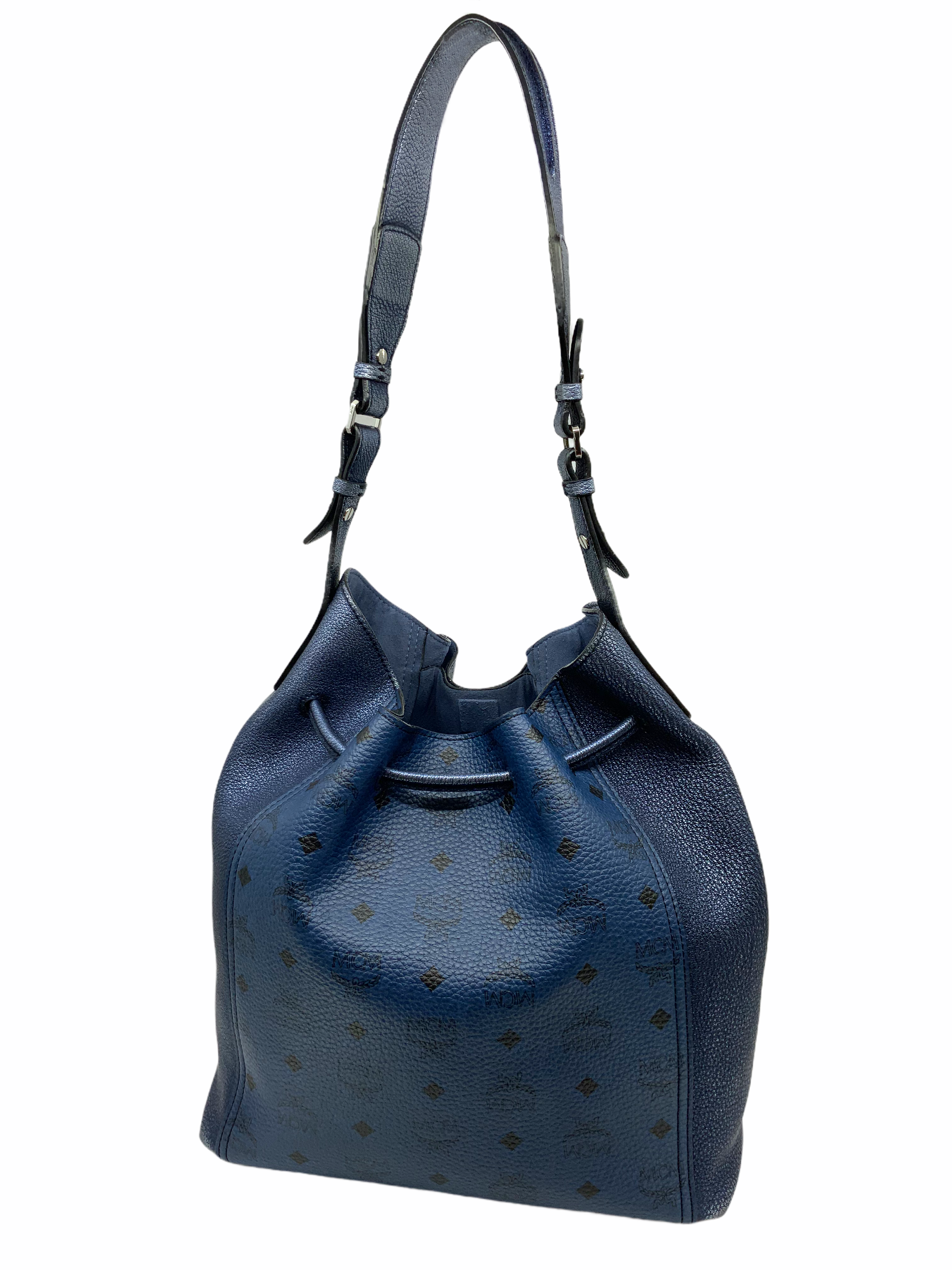 MCM Metallic Goatskin Monogram Logo Canvas Bucket Bag