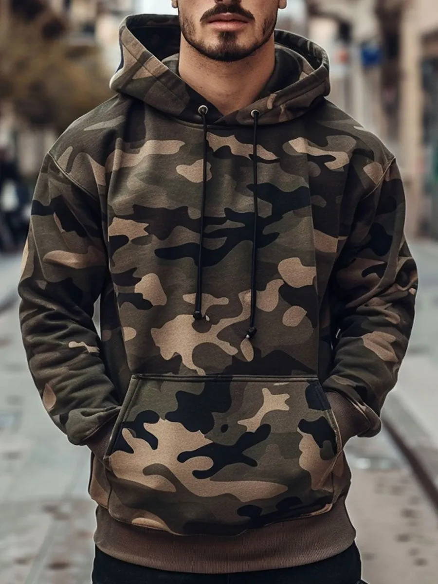 Men's Retro Camouflage Print Casual Hoodie