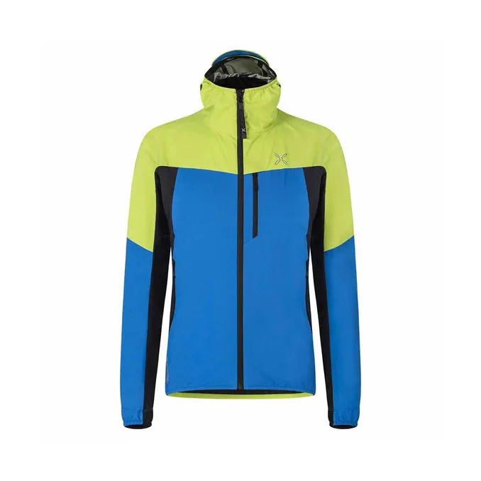 MEN'S FULL ZIP WINDPROOF JACKET WITH HOOD IN GORE-TEX LIME GREEN LIGHT BLUE