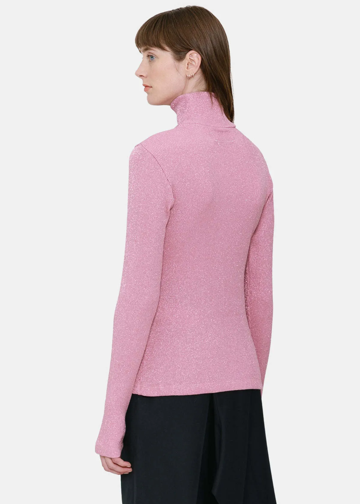 Metallic Turtleneck Sweater - Pink