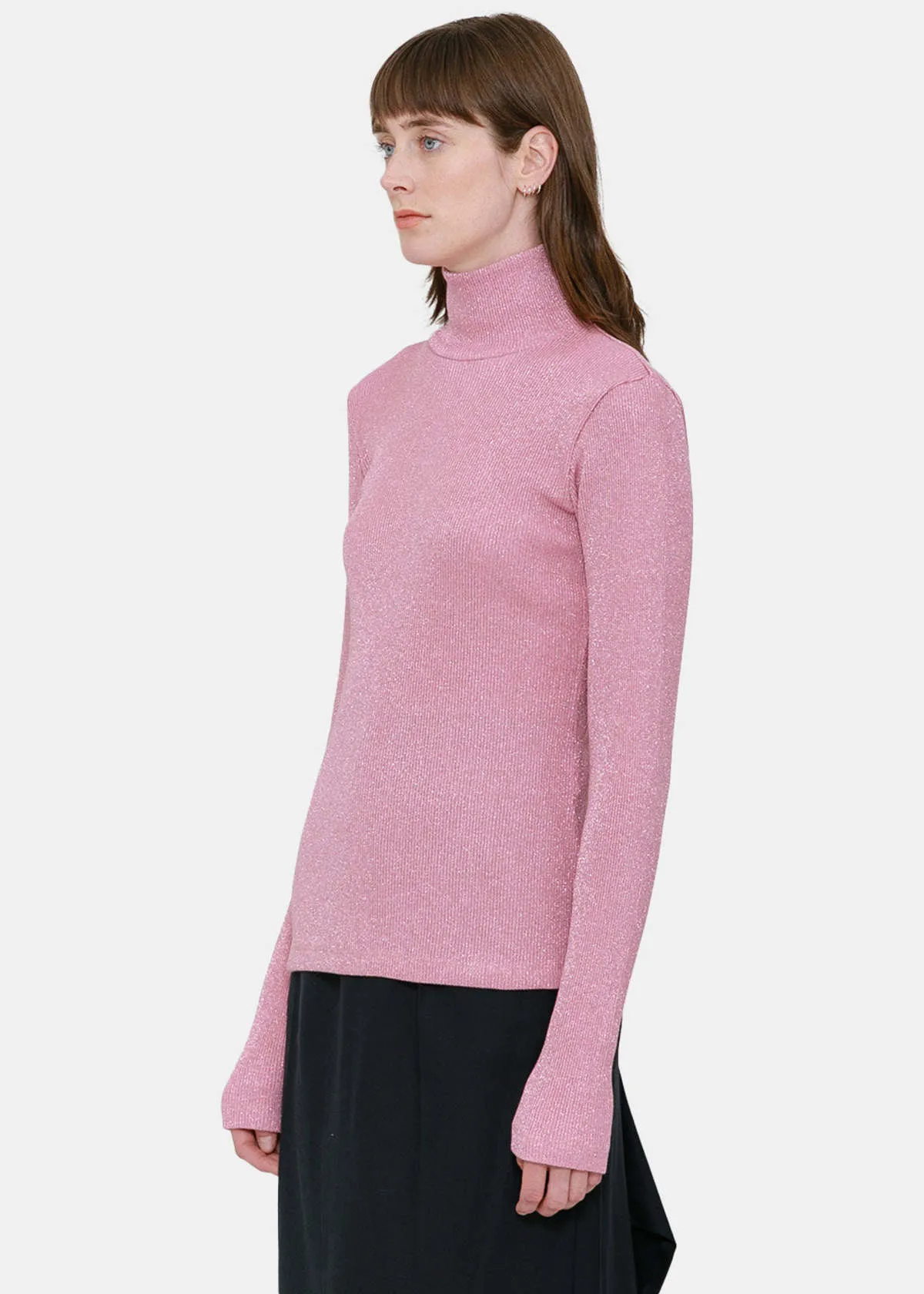 Metallic Turtleneck Sweater - Pink