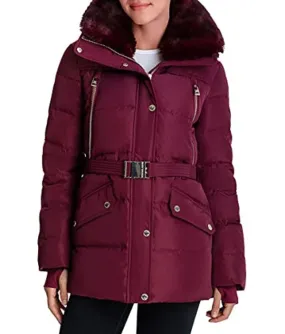 Mid-length Down Coat - Dark Ruby