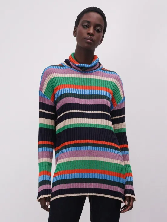 Multicolored striped turtleneck sweater