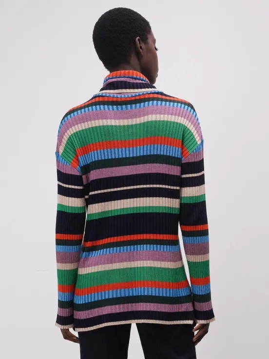 Multicolored striped turtleneck sweater