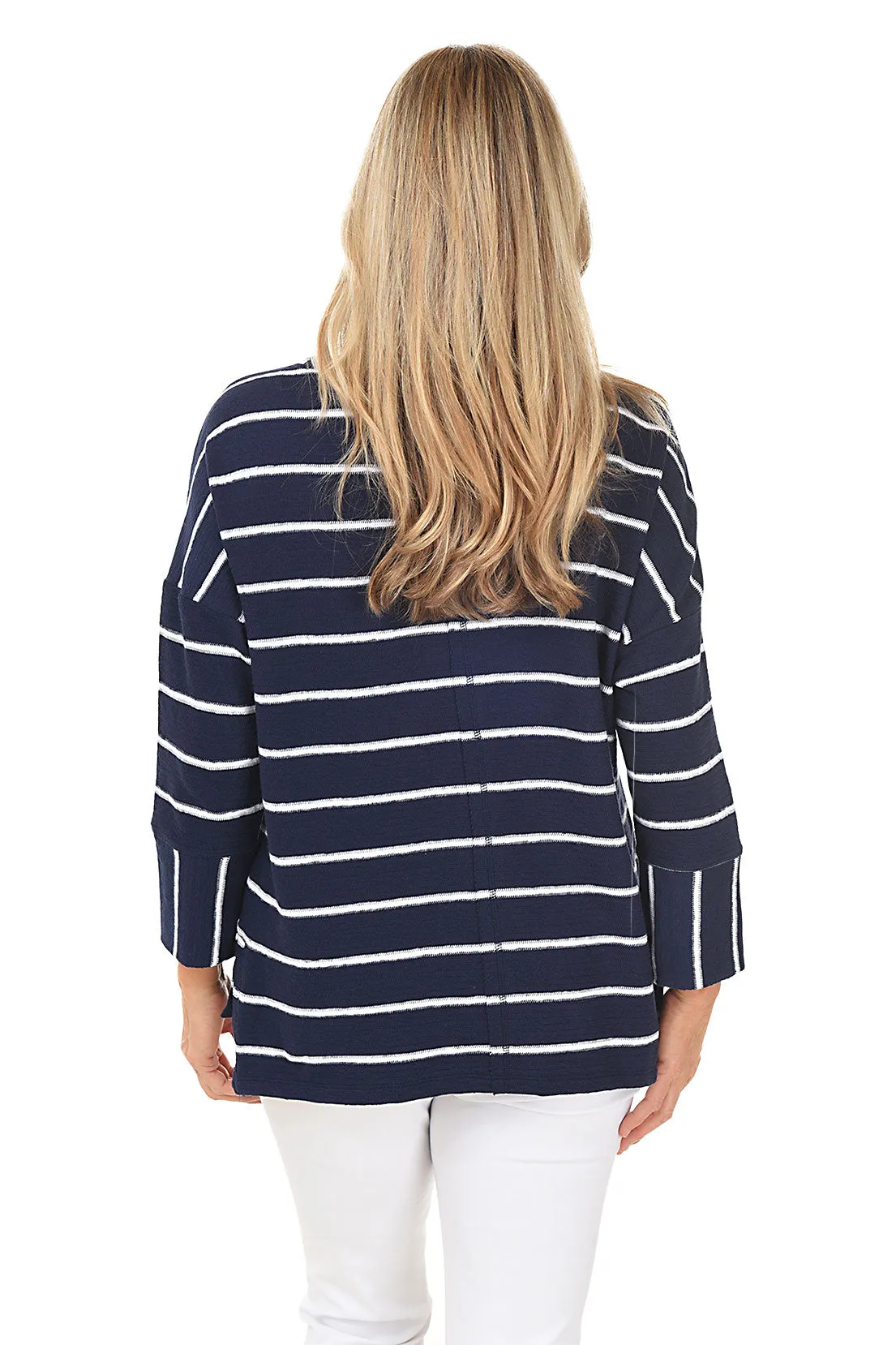 Navy Striped Boxy Crewneck Top