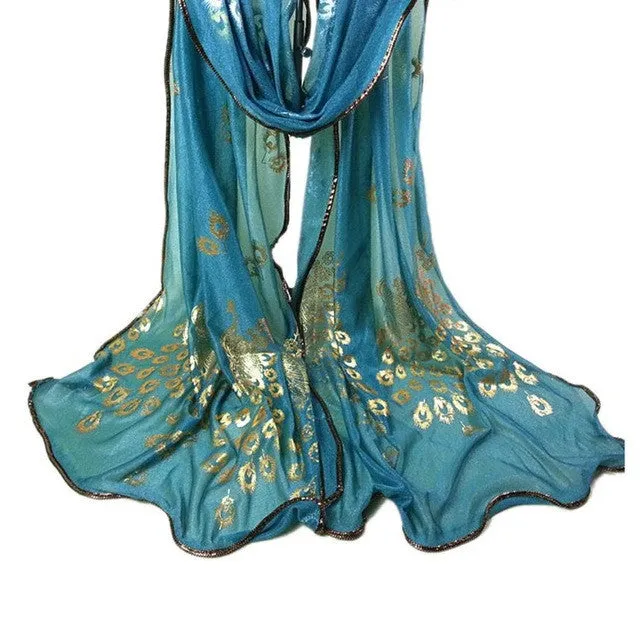 New Design Scarf Fashion Women Peacock Print 8 Colors Long Shawl Wrap Ladies   Chiffon Scarf Bufandas Mujer  GS