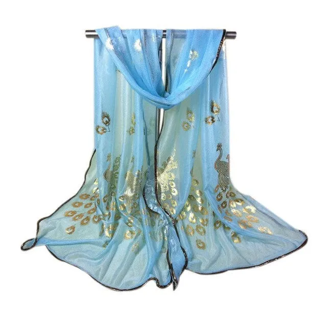 New Design Scarf Fashion Women Peacock Print 8 Colors Long Shawl Wrap Ladies   Chiffon Scarf Bufandas Mujer  GS