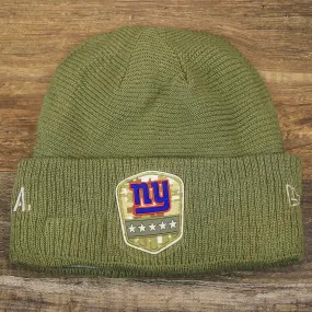 New York Giants Salute To Service Ribbon Rubber Military Giants Patch On Field NFL Beanie | Military Green Beanie