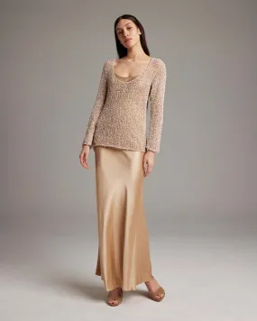 Painted Loose Knit Long Sweater - Sand