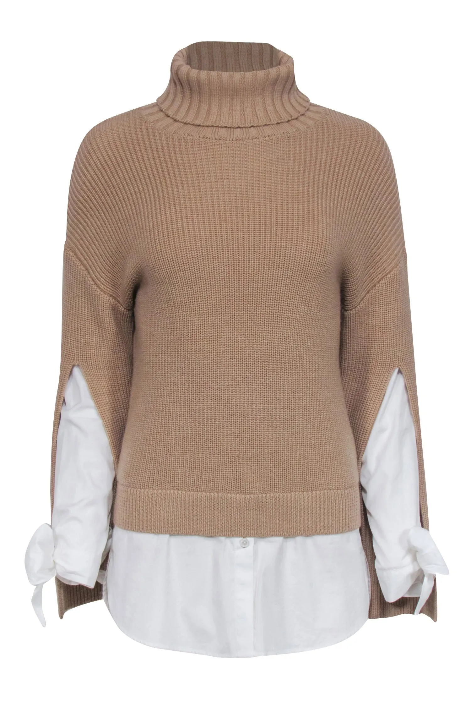 Ports Studio - Tan Wool Turtleneck Sweater w/ White Shirting Sz XS