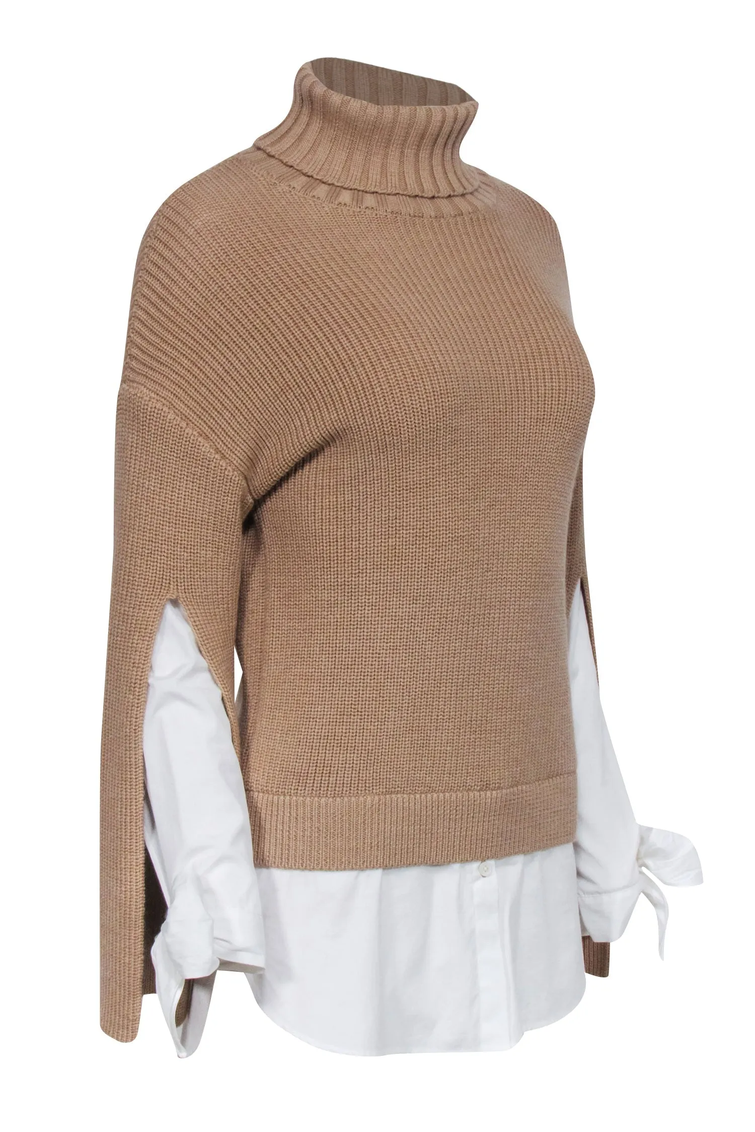 Ports Studio - Tan Wool Turtleneck Sweater w/ White Shirting Sz XS