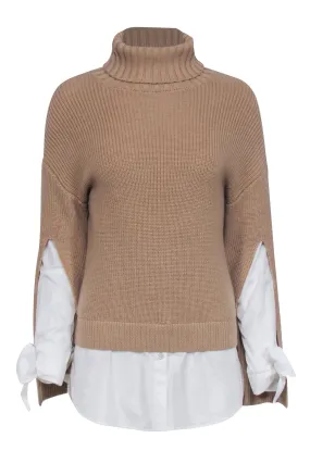 Ports Studio - Tan Wool Turtleneck Sweater w/ White Shirting Sz XS