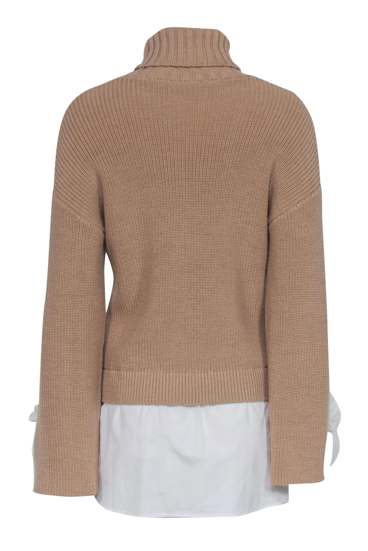 Ports Studio - Tan Wool Turtleneck Sweater w/ White Shirting Sz XS