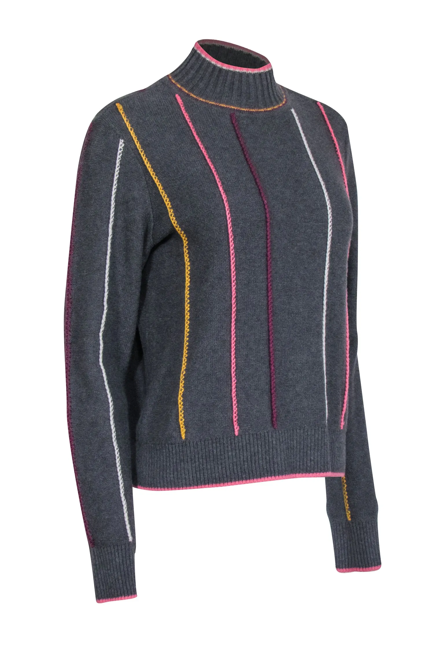 Rag & Bone - Grey Turtleneck Sweater w/ Striped Embroidery Sz L