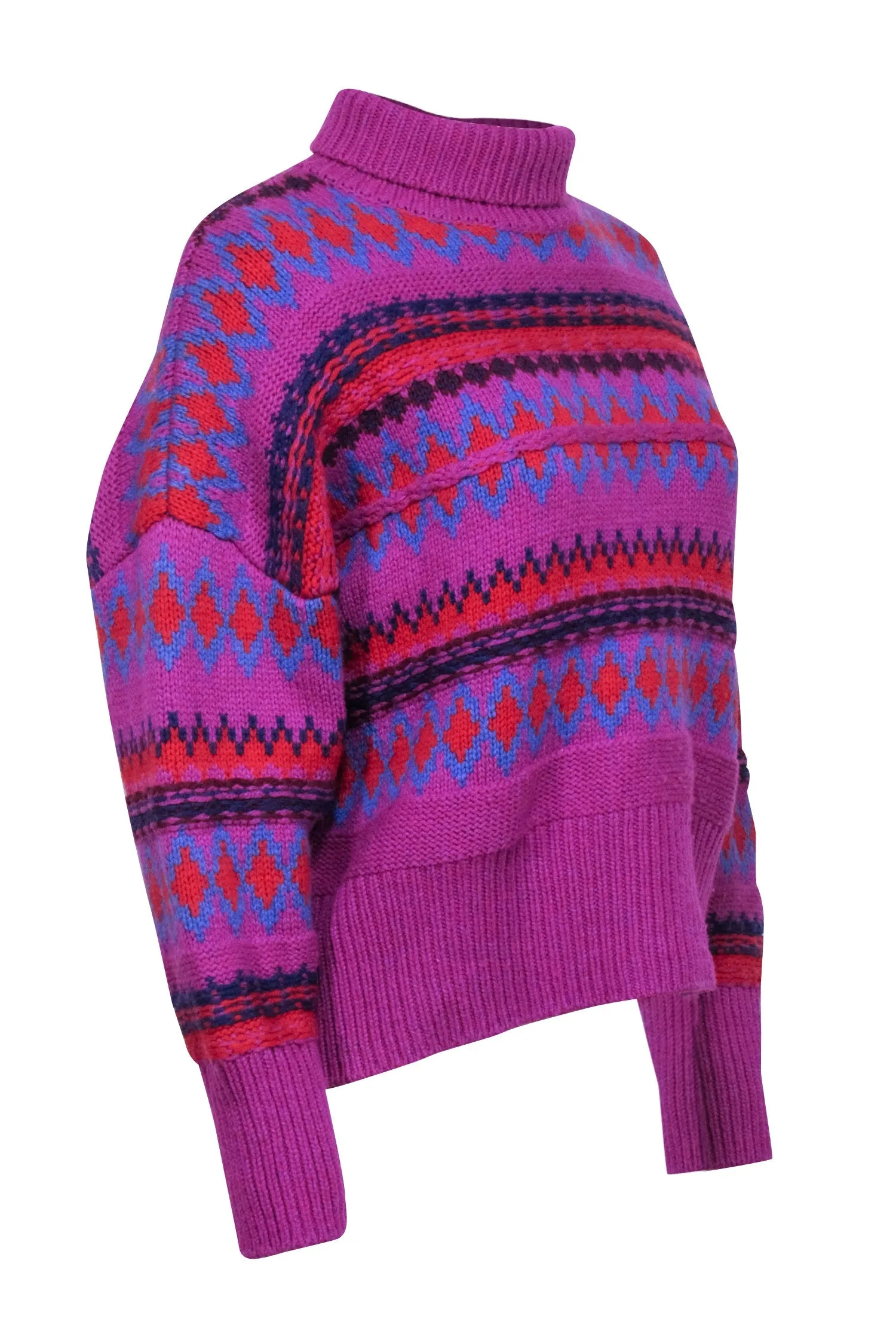 Rag & Bone - Purple Multicolor Wool Fair Isle Turtleneck Sweater Sz M