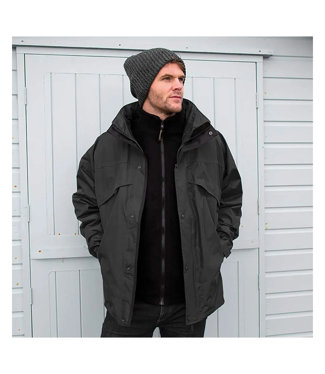 Result Mens 3 In 1 Zip And Clip StormDri Waterproof Windproof Jacket (Black) - UTBC930