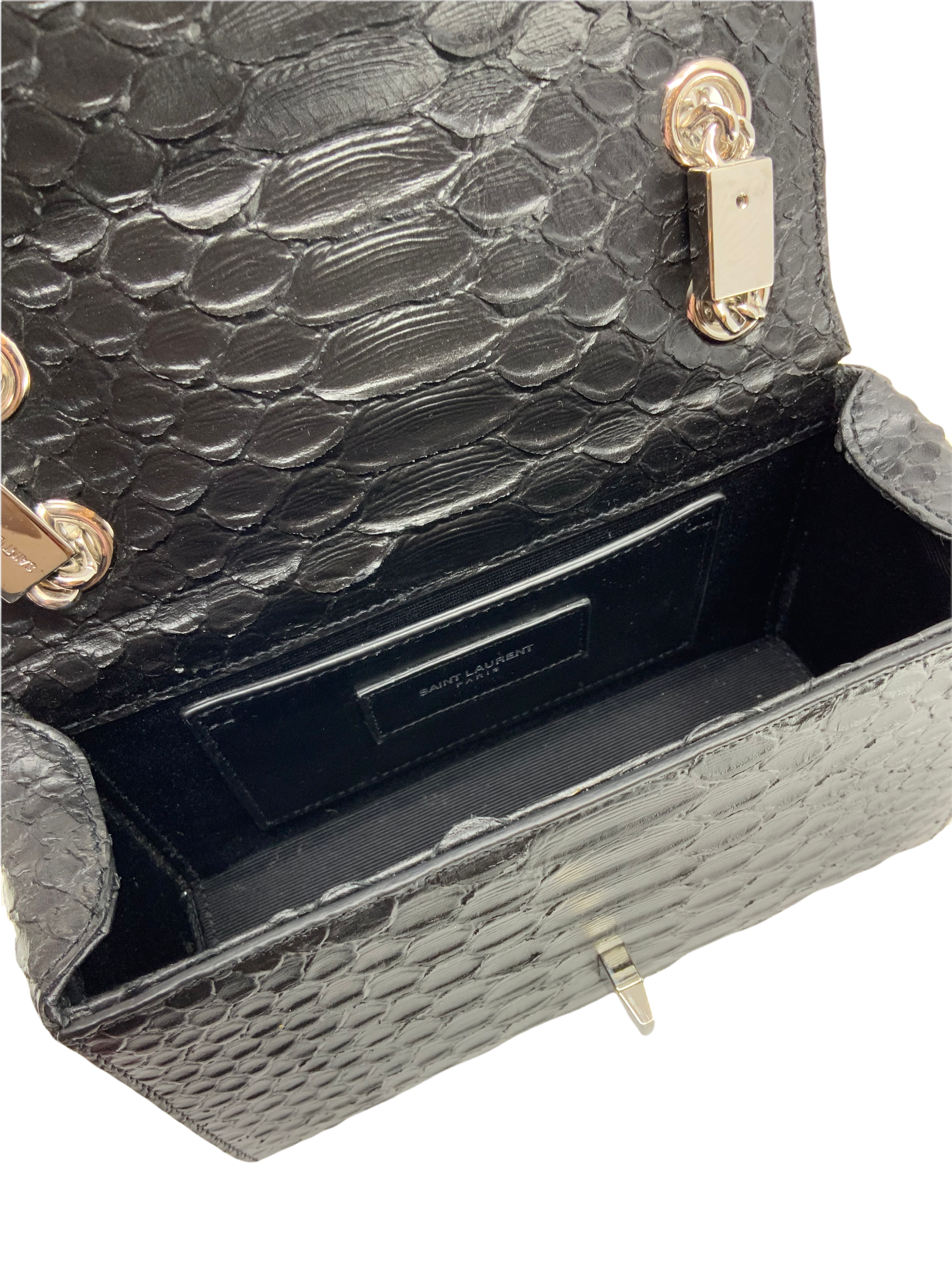 Saint Laurent Calfskin Snakeskin Embossed Mini Shoulder Bag