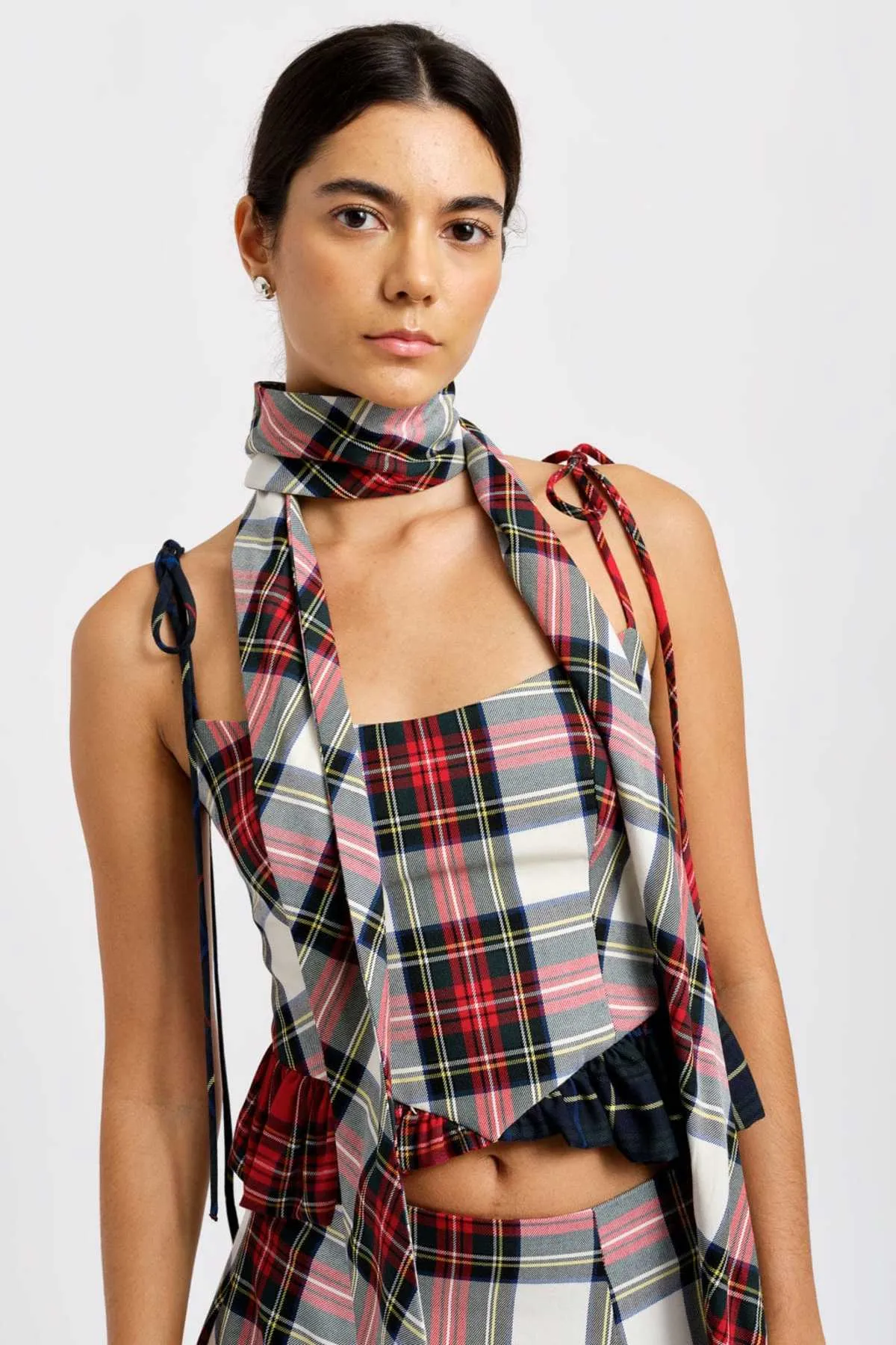 Sienna Long Scarf - White Plaid