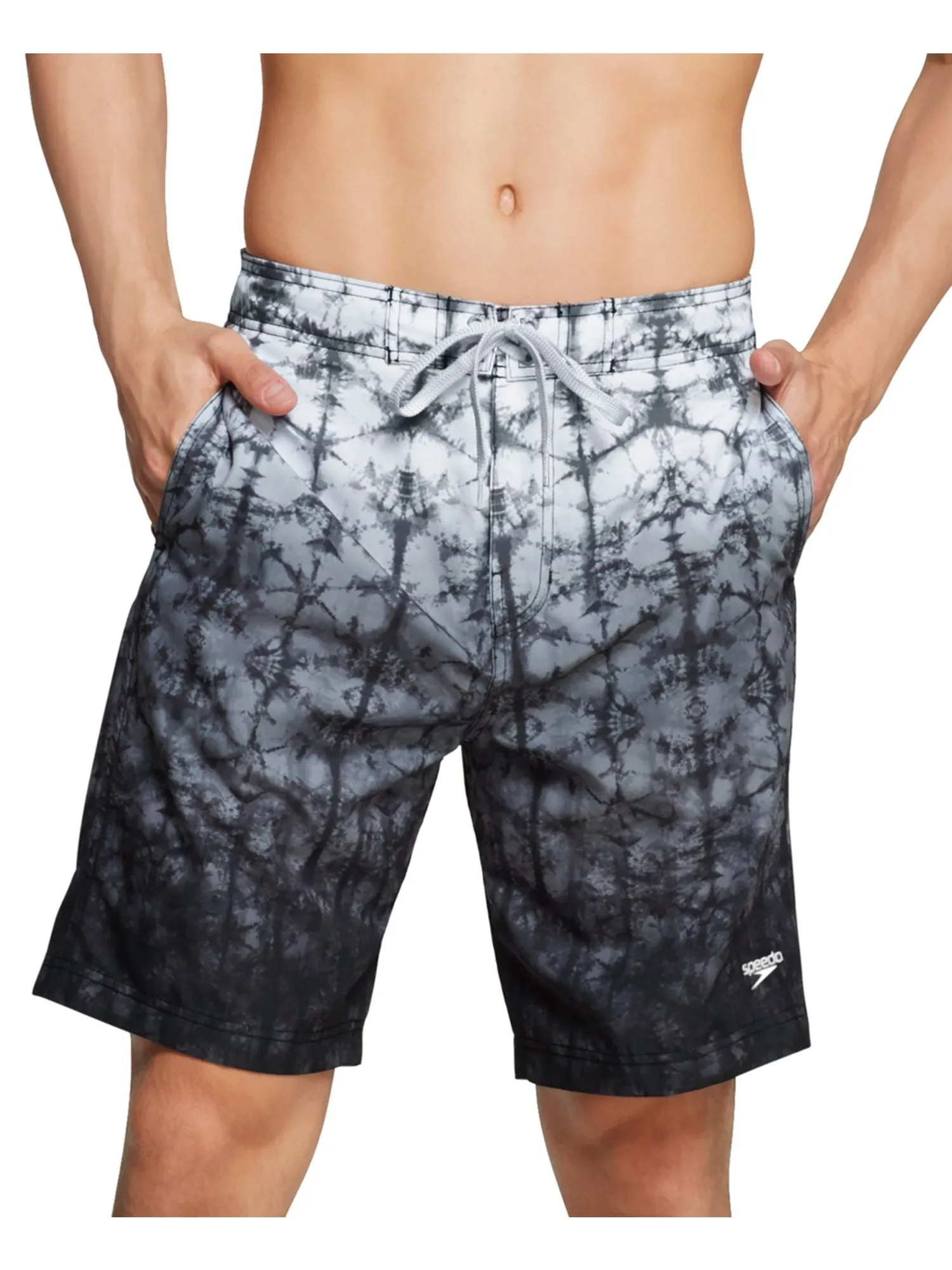 SPEEDO Mens Gray Lined Printed Athletic Fit Swim Trunks