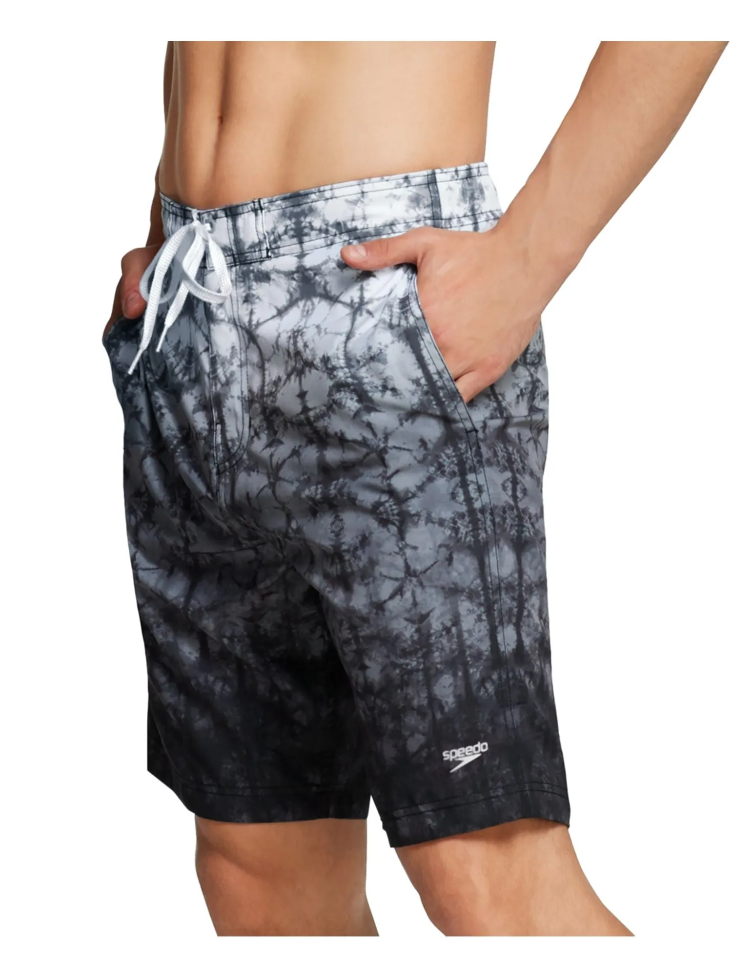 SPEEDO Mens Gray Lined Printed Athletic Fit Swim Trunks