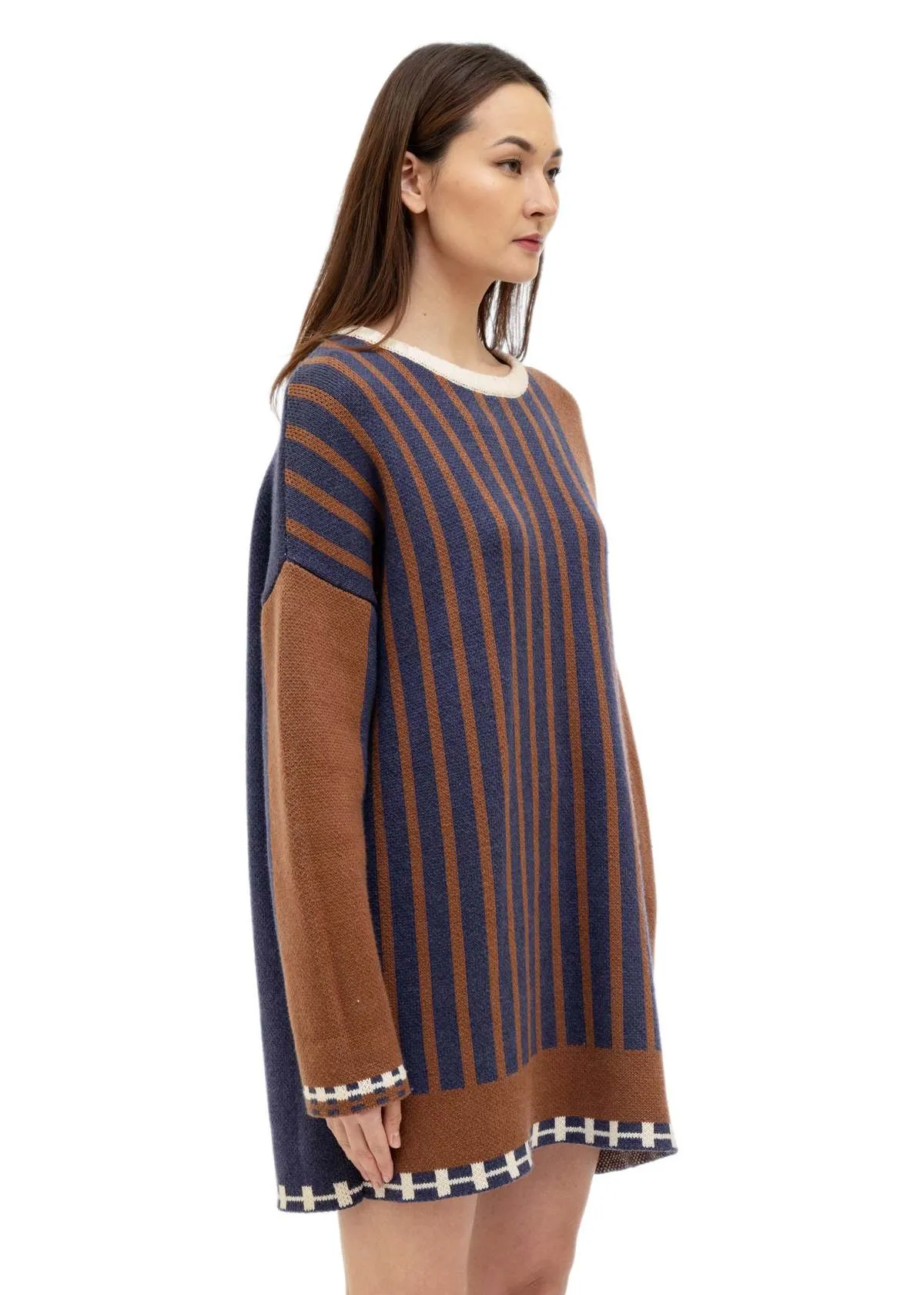 Stripe Long Sweater - Blue/Brown