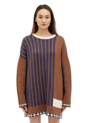 Stripe Long Sweater - Blue/Brown