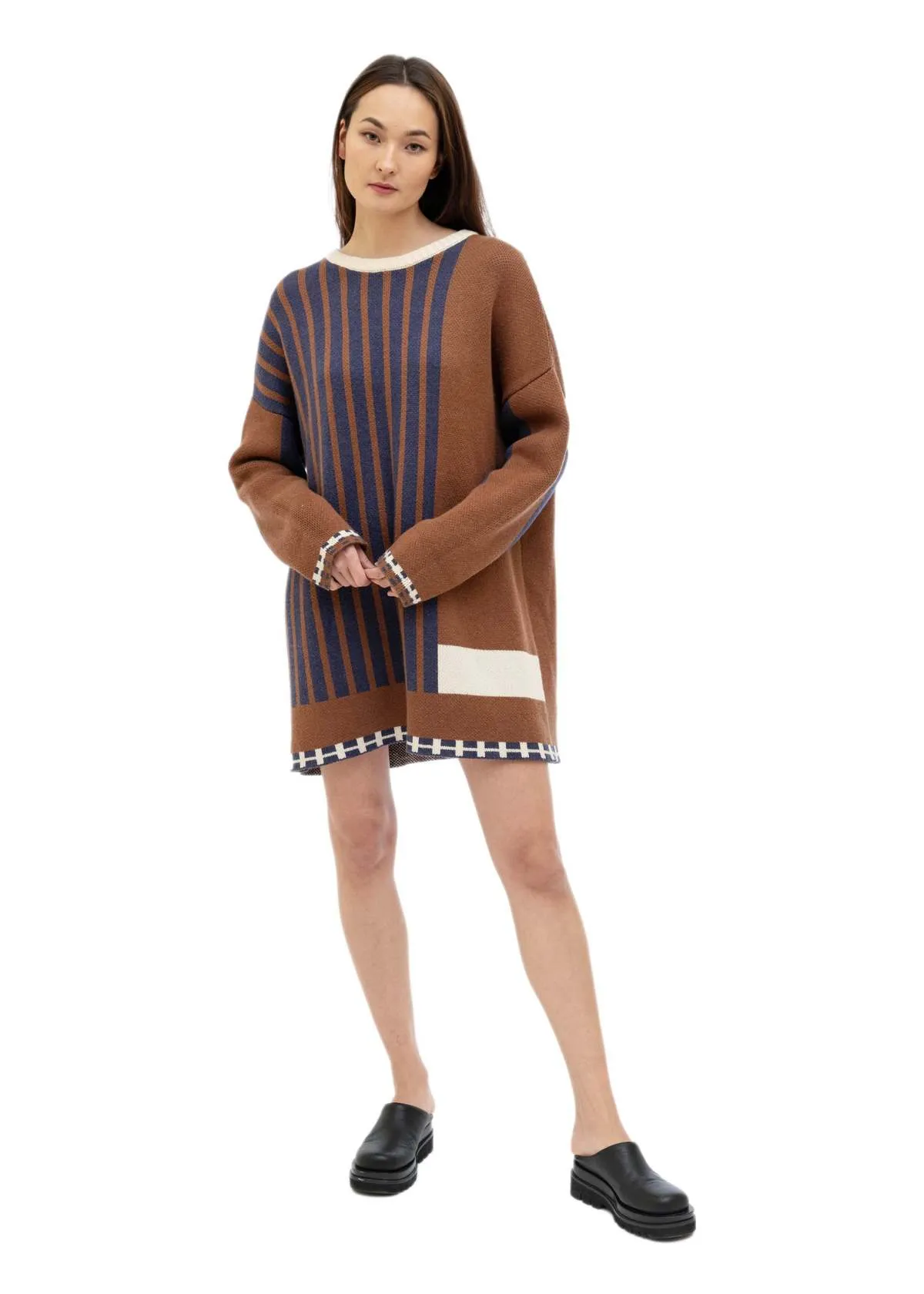 Stripe Long Sweater - Blue/Brown