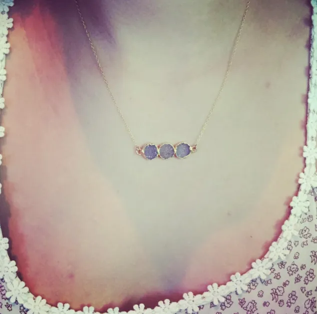 Three Circle Short Druzy Bar Necklace