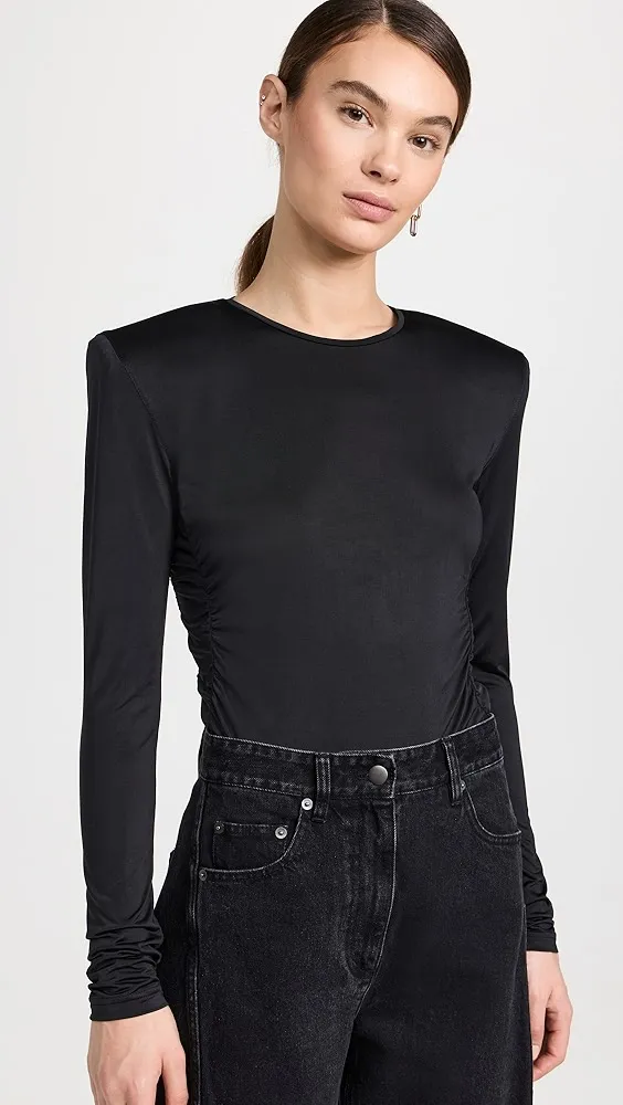 Tibi   Micro Jersey Shoulderpad Fitted Crewneck Top 