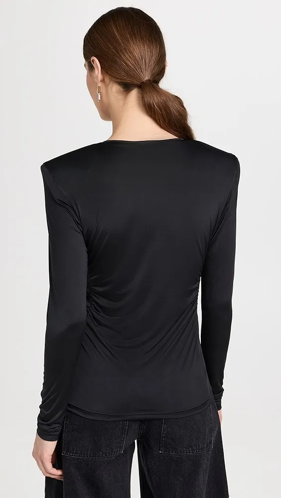 Tibi   Micro Jersey Shoulderpad Fitted Crewneck Top 