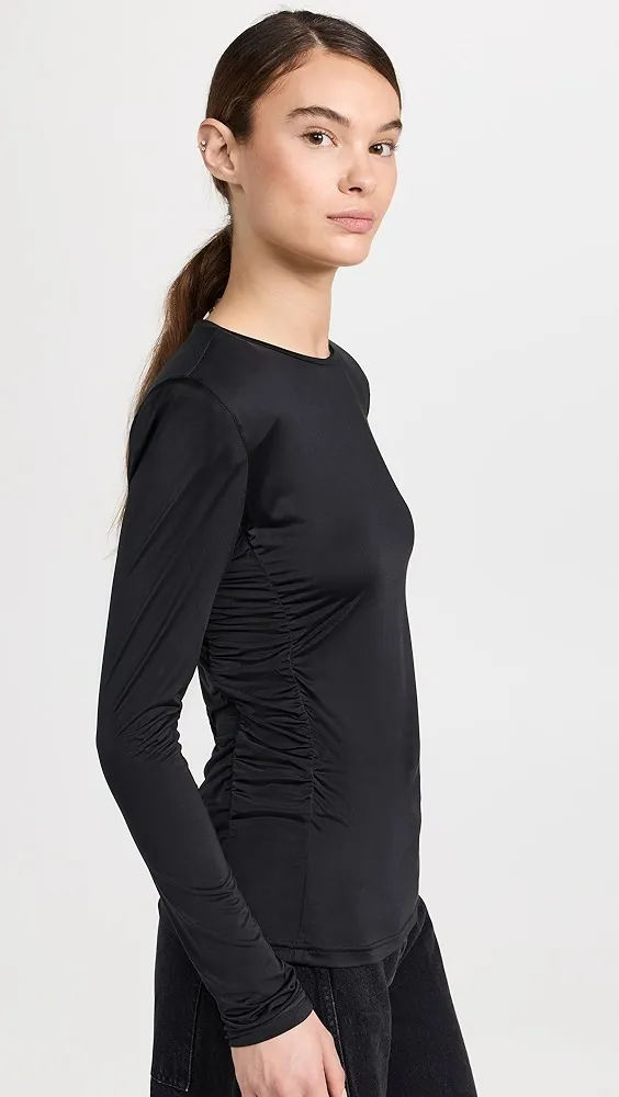 Tibi   Micro Jersey Shoulderpad Fitted Crewneck Top 