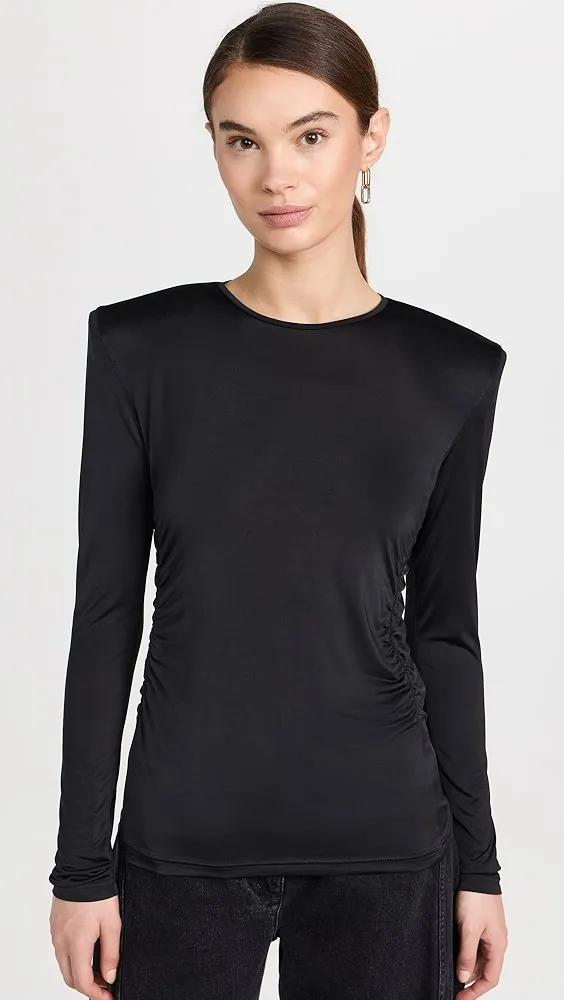 Tibi   Micro Jersey Shoulderpad Fitted Crewneck Top 