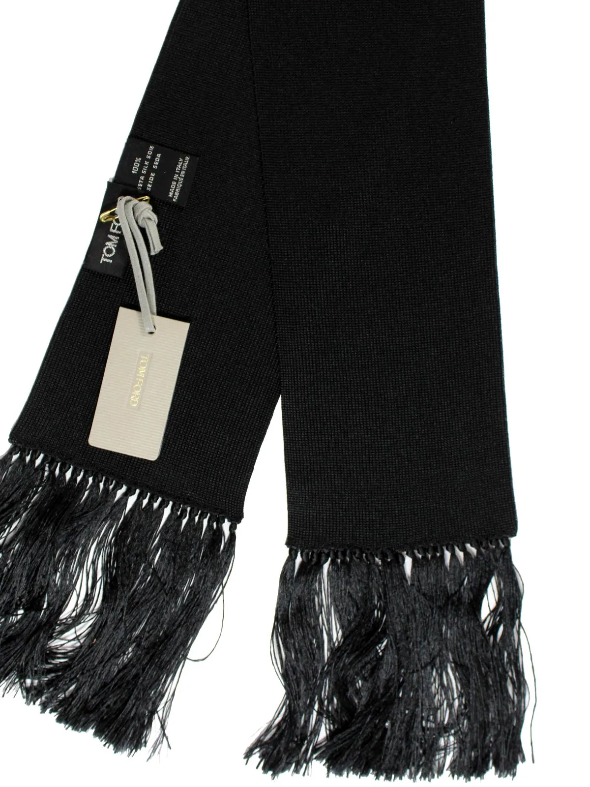 Tom Ford Silk Scarf Black Tassel Evening Scarf