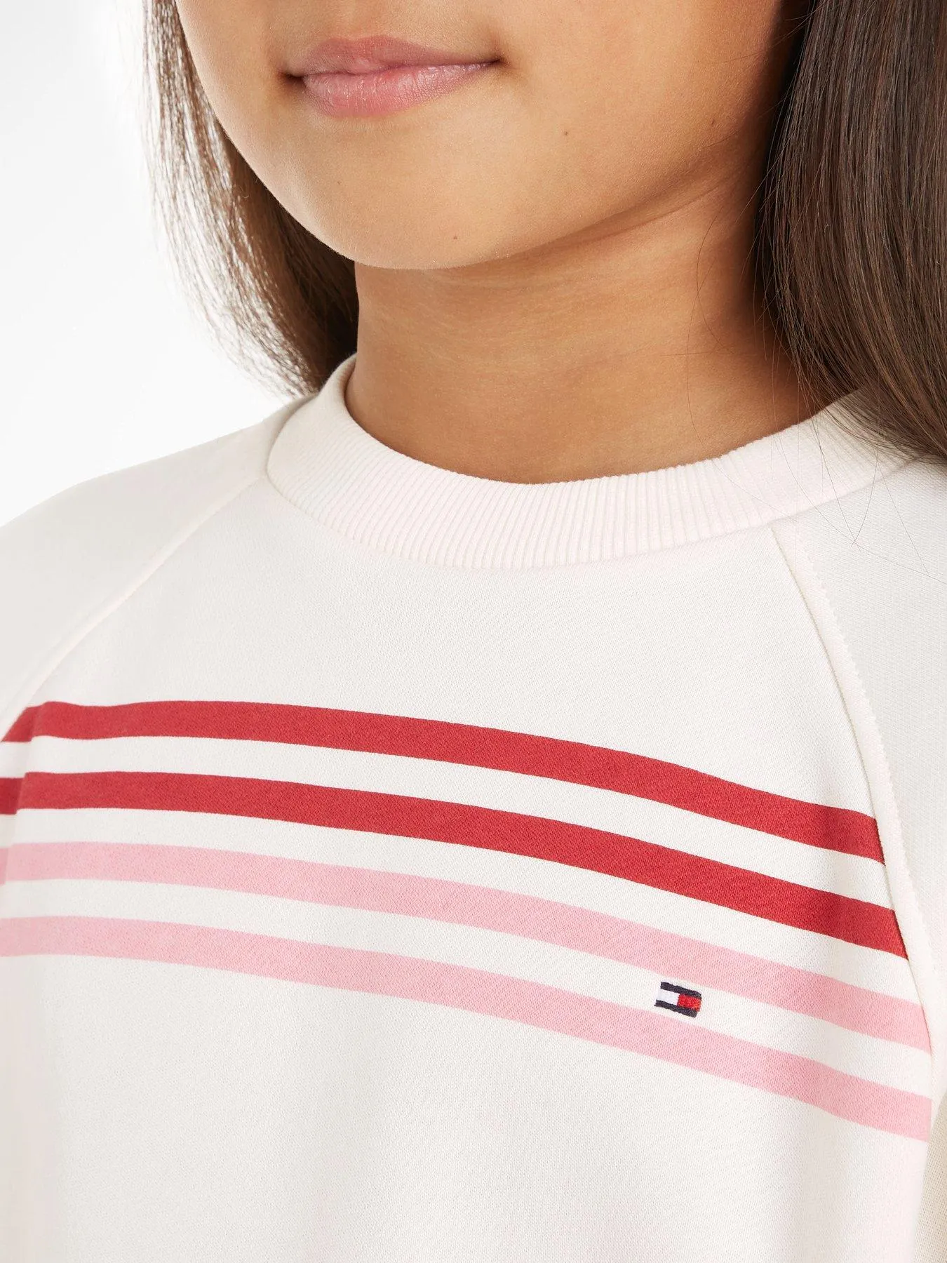 Tommy Hilfiger Girls Monotype Stripe Crewneck Top - White