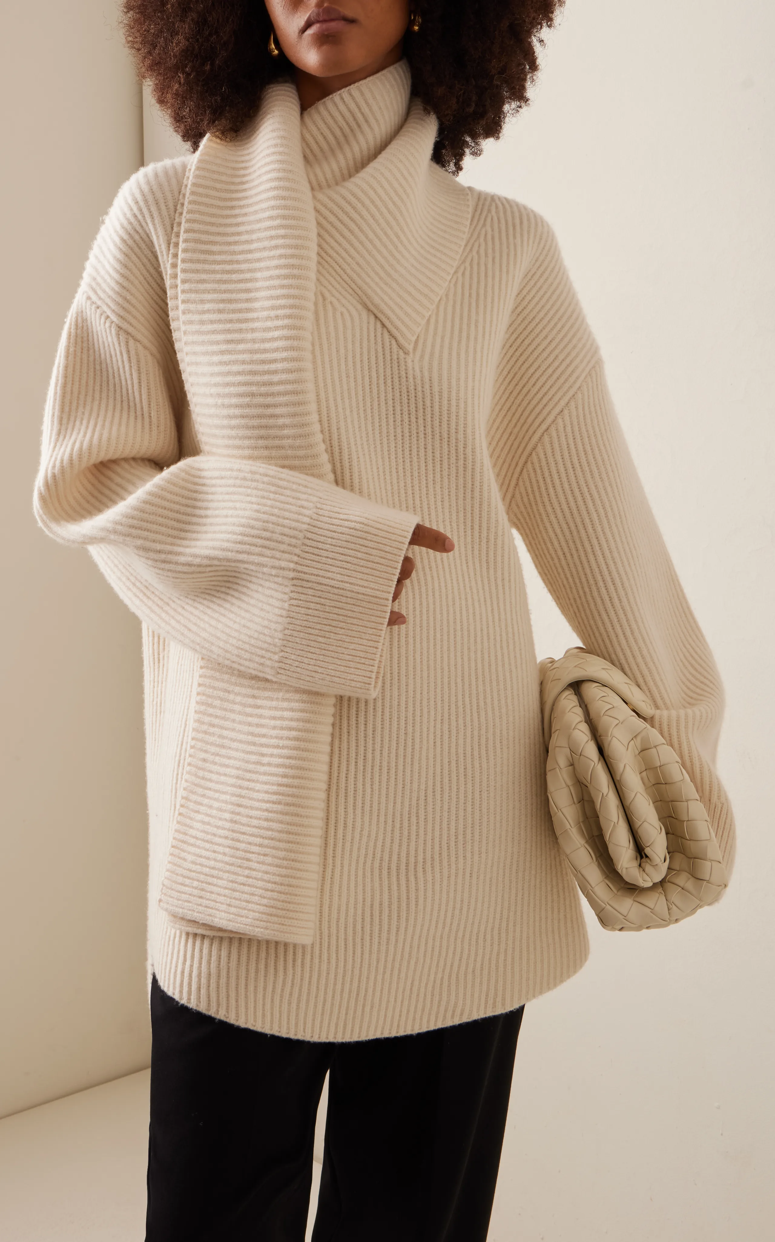 Toteme Wool-Cashmere Knit Long Scarf Sweater