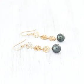 Triple Tiare Dangling Earrings with Tahitian Pearls