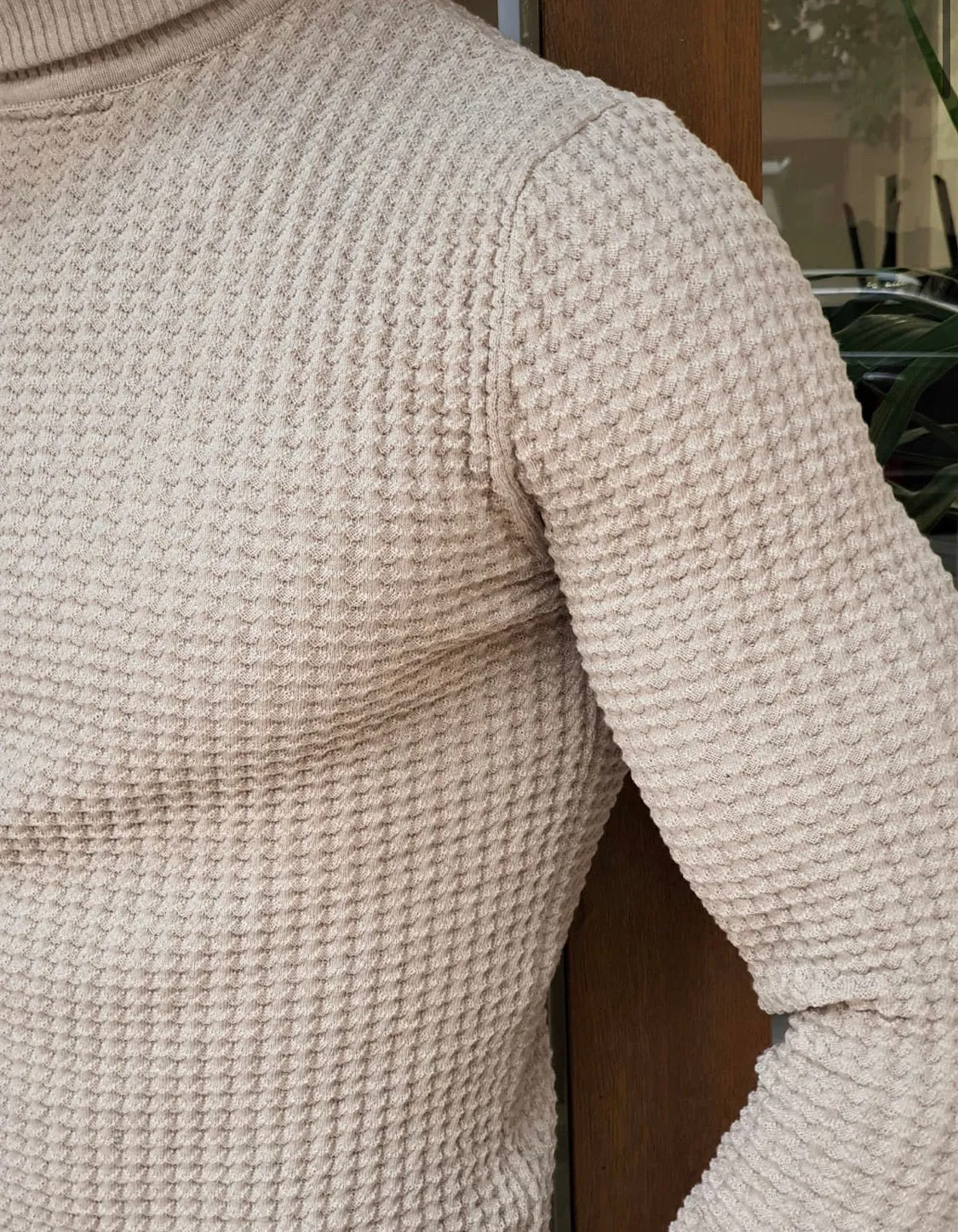 Turino Beige Slim Fit Turtleneck Sweater