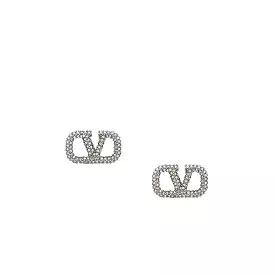 VLogo 15mm Signature Strass Stud Earrings, Palladium