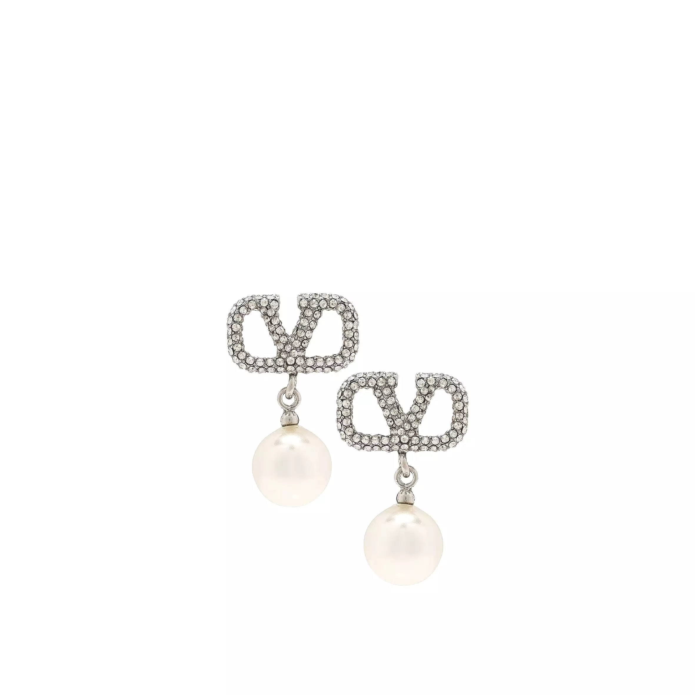 VLogo Pearl Drop Earrings, Palladium