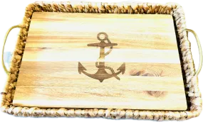 Water Hyacinth Rectangle Tray with Metal Handles and Acacia Wood Liner - Anchor