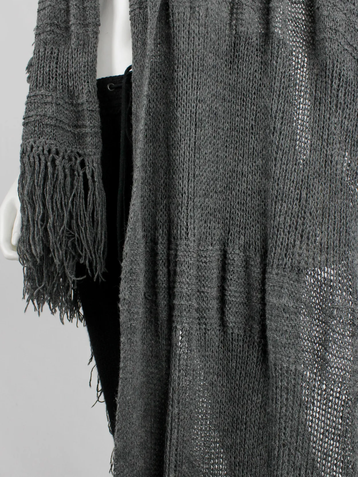 Wim Neels grey frayed extra long scarf with one jumper sleeve — 1990’s