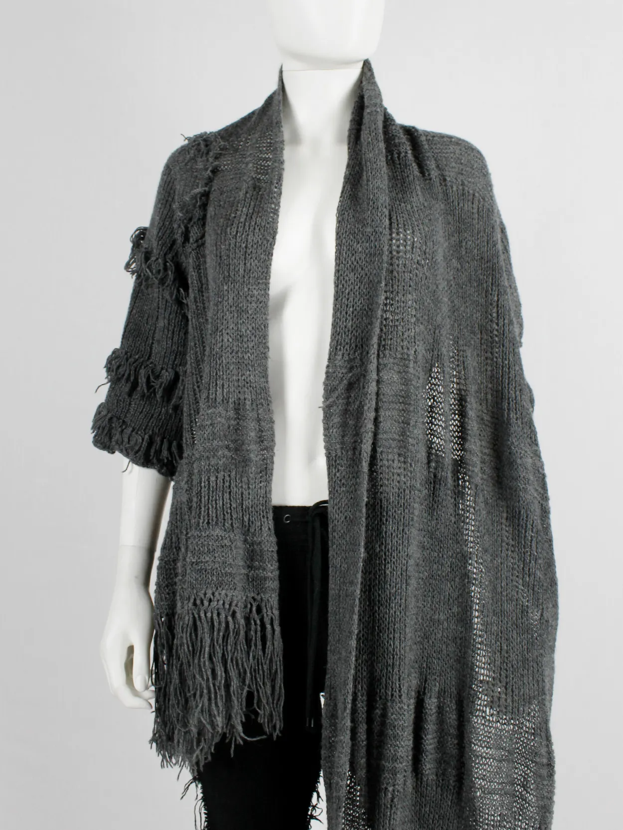 Wim Neels grey frayed extra long scarf with one jumper sleeve — 1990’s