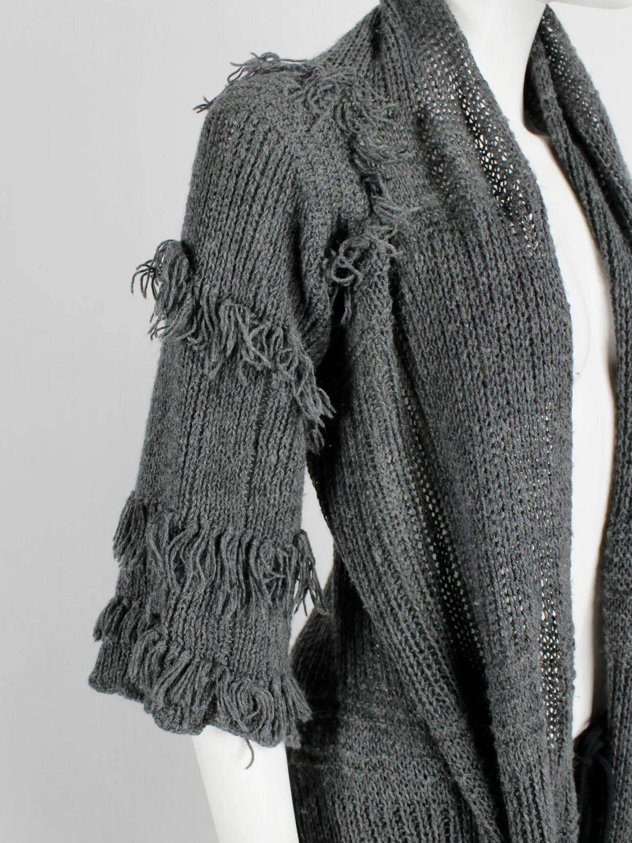 Wim Neels grey frayed extra long scarf with one jumper sleeve — 1990’s