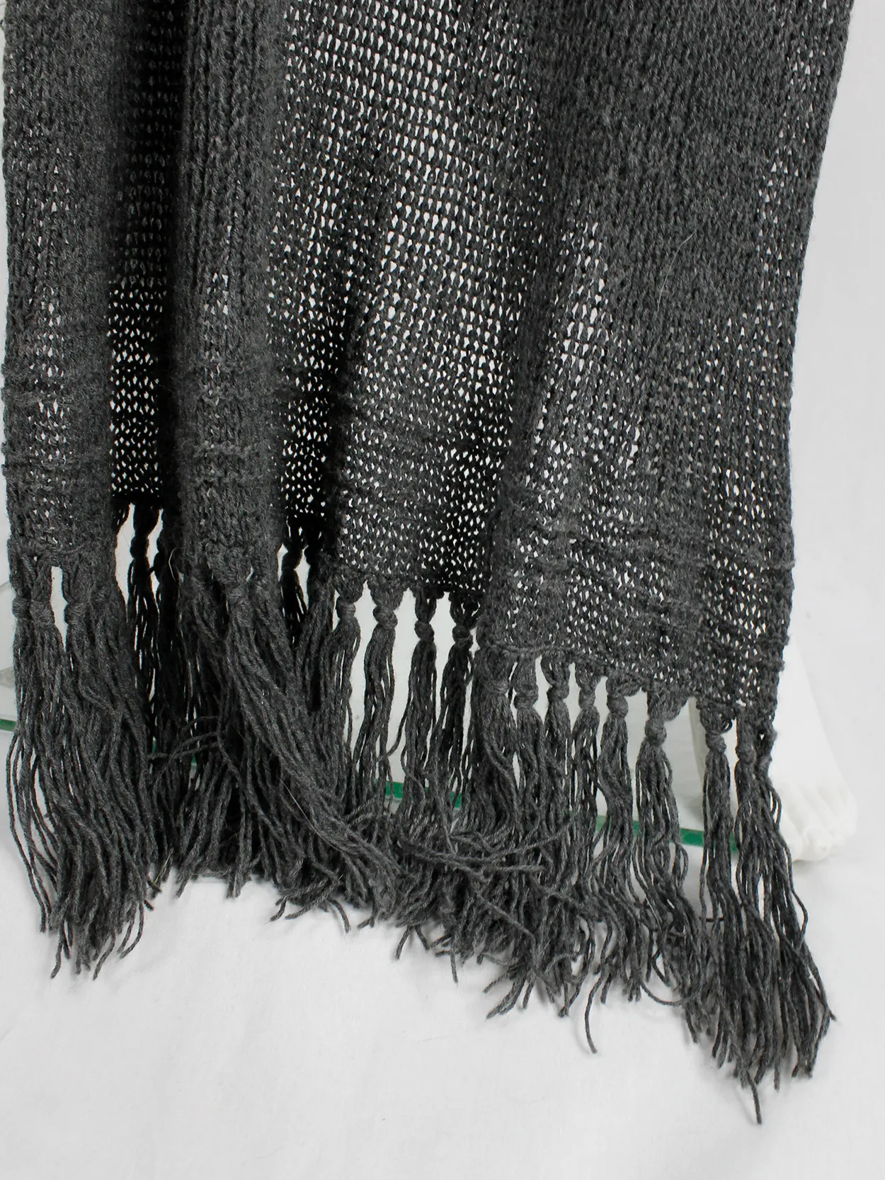 Wim Neels grey frayed extra long scarf with one jumper sleeve — 1990’s