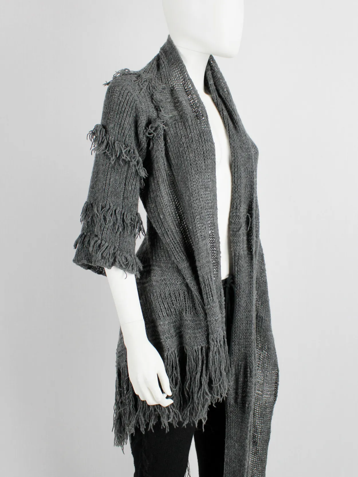 Wim Neels grey frayed extra long scarf with one jumper sleeve — 1990’s