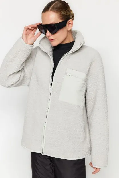 Winter Essentials Fleece Zipper Stand Collar Long Sleeve Pocket Detail