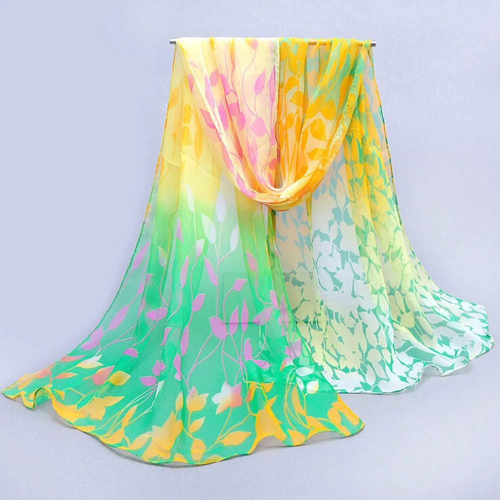 Women Beautiful Shawl Printed Flowers Silk Soft Silk Chiffon Scarves Like Butterfly Wings Soft And Light #698 SM6