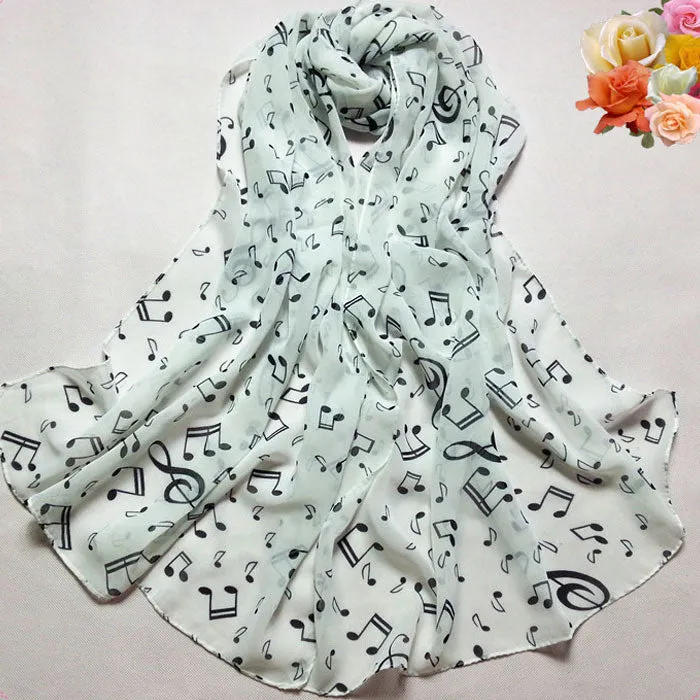 Women Lady Scarves Musical Note Printed Chiffon Neck Scarf Shawl Muffler Scarves Promotions Gift