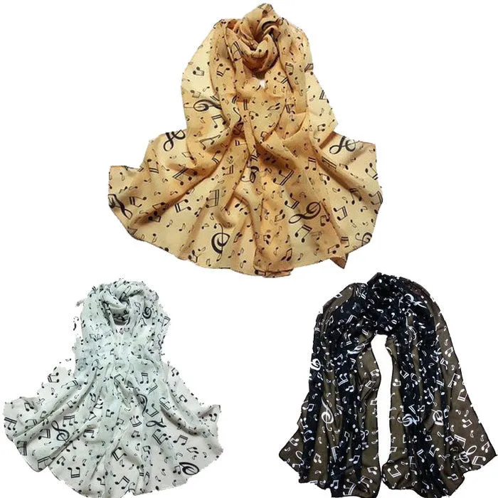 Women Lady Scarves Musical Note Printed Chiffon Neck Scarf Shawl Muffler Scarves Promotions Gift