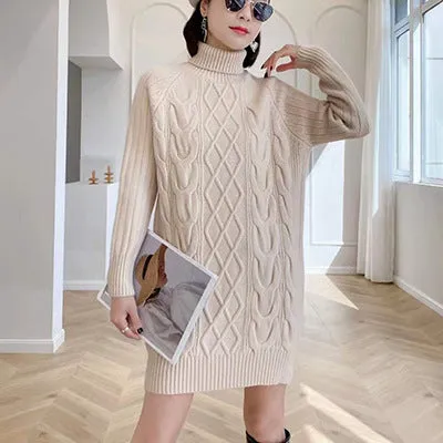 Women Winter Knitted Dress Long Sweater Blouse